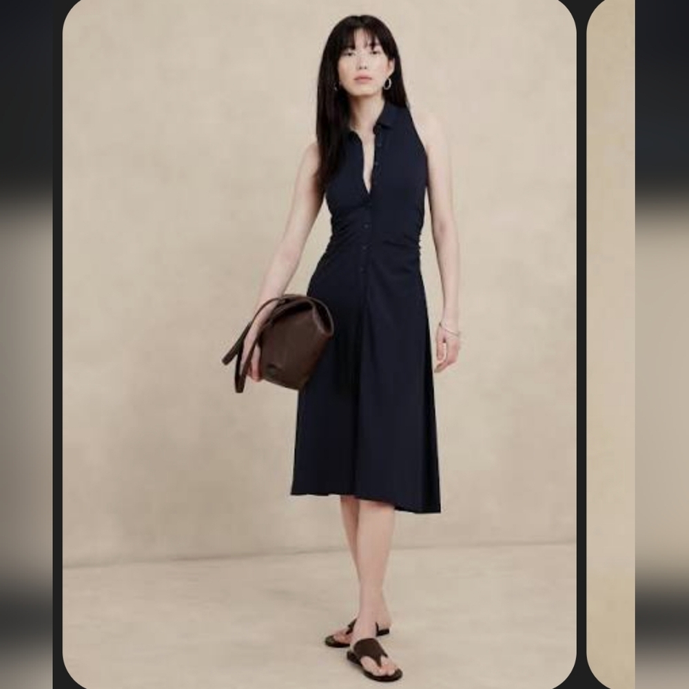 Sleeveless Navy Button-Front Midi Dress - Picture 12 of 14